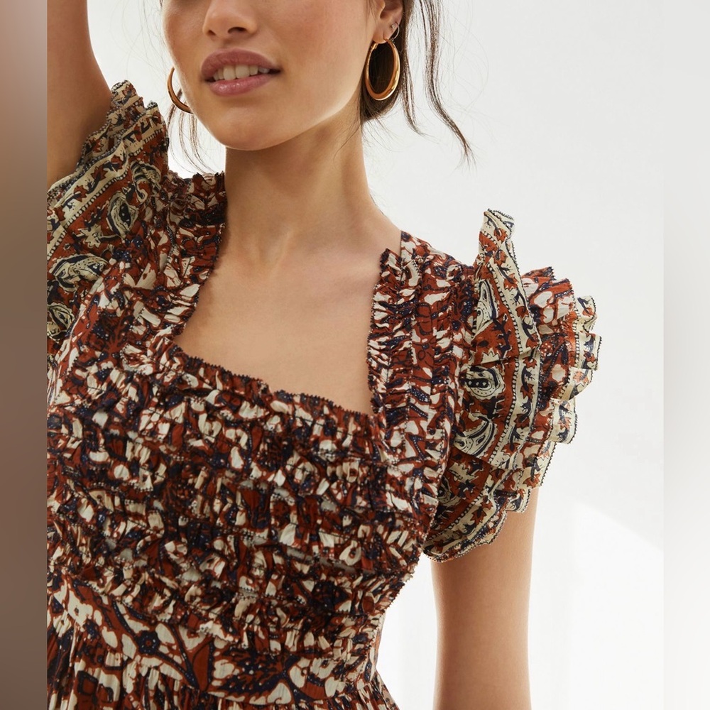 Anthropologie Love The Label 100% Cotton Mirabelle Ruffled Maxi Dress S Honey - Picture 4 of 11